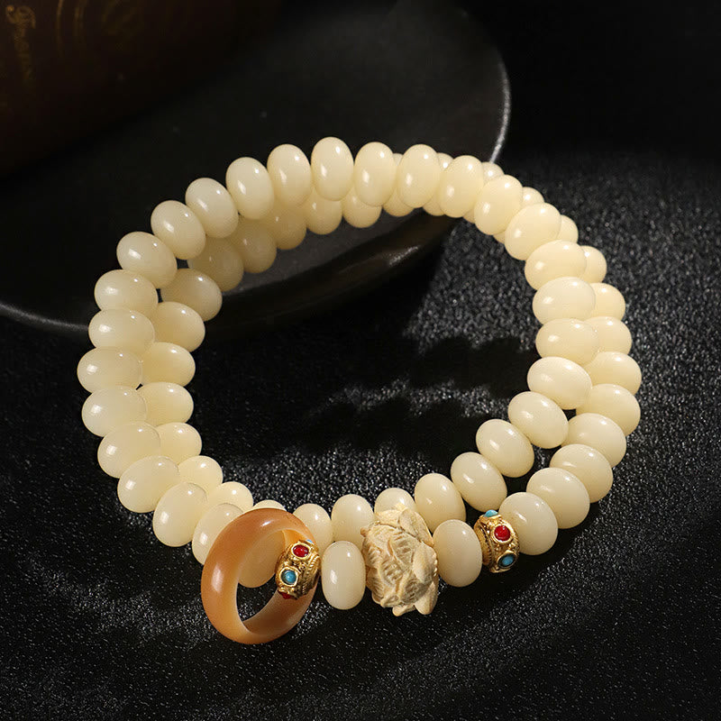 Nimara Ritual Bodhi Seed Peach Wood Lotus Wealth Double Wrap Bracelet