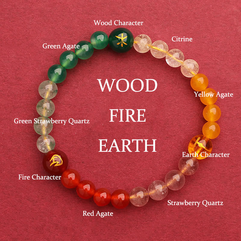 Nimara Ritual Five Elements Various Agate Crystal Green Strawberry Quartz Sun Stone Wealth Bracelet