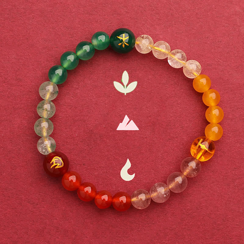 Nimara Ritual Five Elements Various Agate Crystal Green Strawberry Quartz Sun Stone Wealth Bracelet