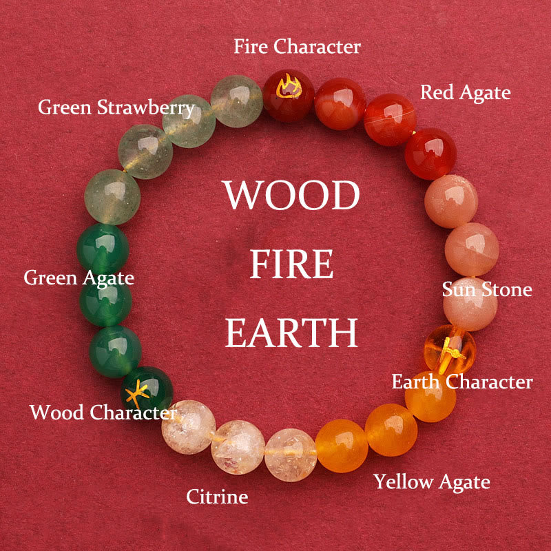 Nimara Ritual Five Elements Various Agate Crystal Green Strawberry Quartz Sun Stone Wealth Bracelet