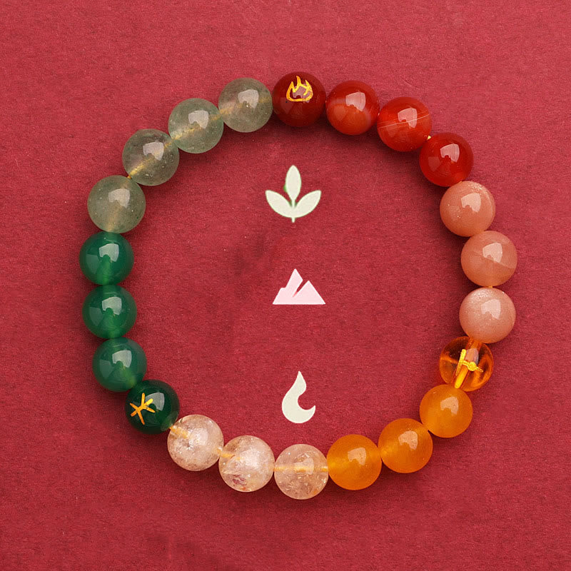 Nimara Ritual Five Elements Various Agate Crystal Green Strawberry Quartz Sun Stone Wealth Bracelet