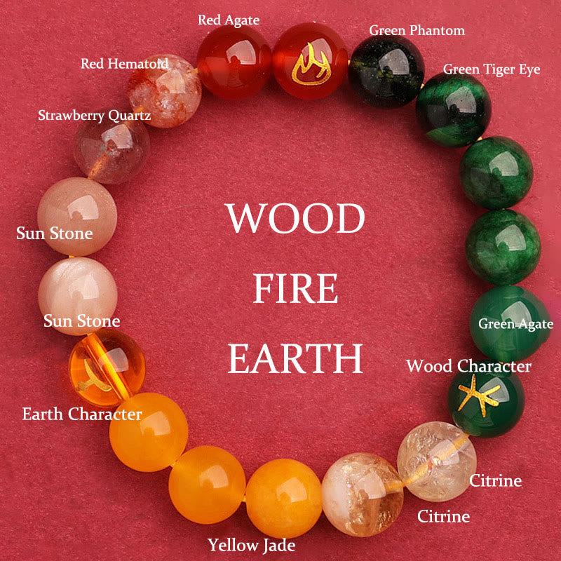 Nimara Ritual Five Elements Various Agate Crystal Green Strawberry Quartz Sun Stone Wealth Bracelet