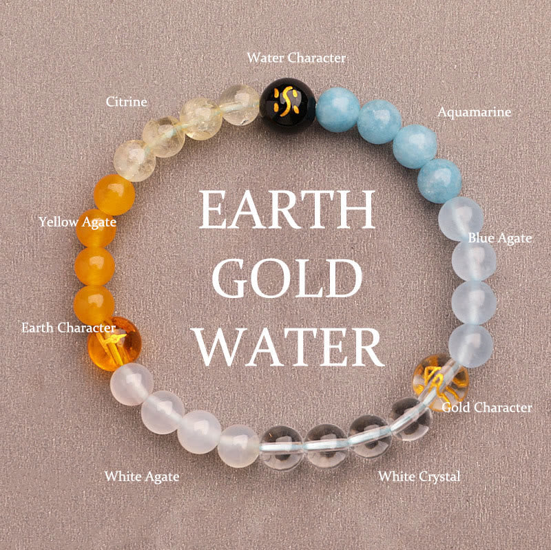Nimara Ritual Five Elements Various Agate Crystal Green Strawberry Quartz Sun Stone Wealth Bracelet