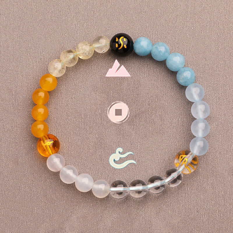 Nimara Ritual Five Elements Various Agate Crystal Green Strawberry Quartz Sun Stone Wealth Bracelet