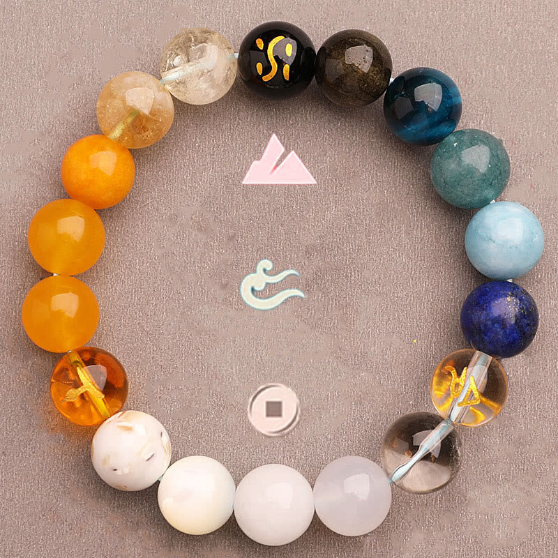Nimara Ritual Five Elements Various Agate Crystal Green Strawberry Quartz Sun Stone Wealth Bracelet