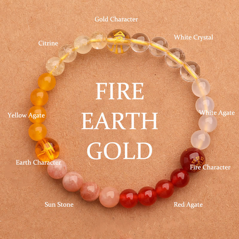 Nimara Ritual Five Elements Various Agate Crystal Green Strawberry Quartz Sun Stone Wealth Bracelet
