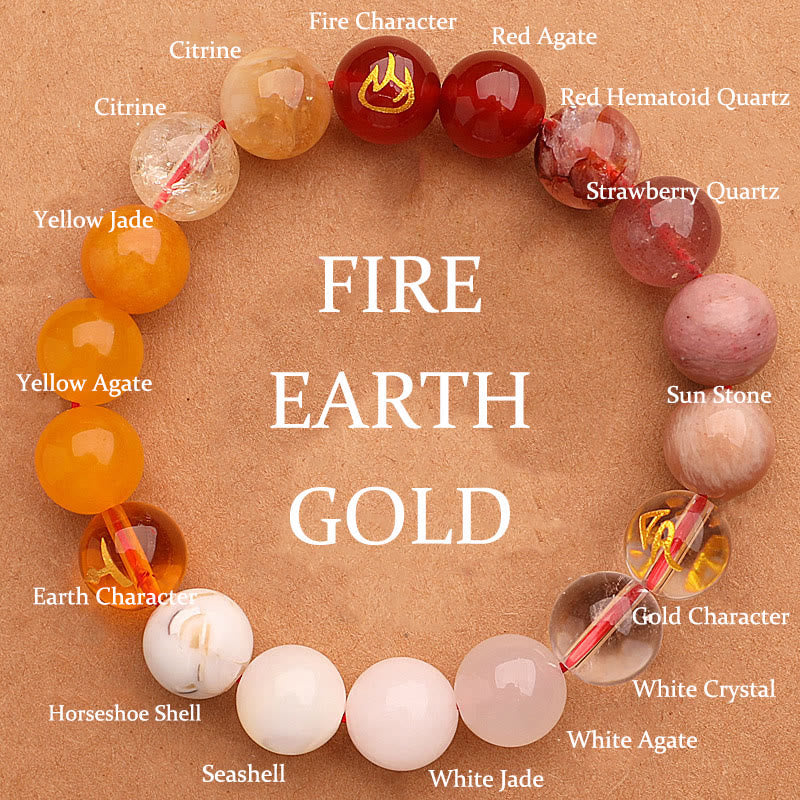 Nimara Ritual Five Elements Various Agate Crystal Green Strawberry Quartz Sun Stone Wealth Bracelet