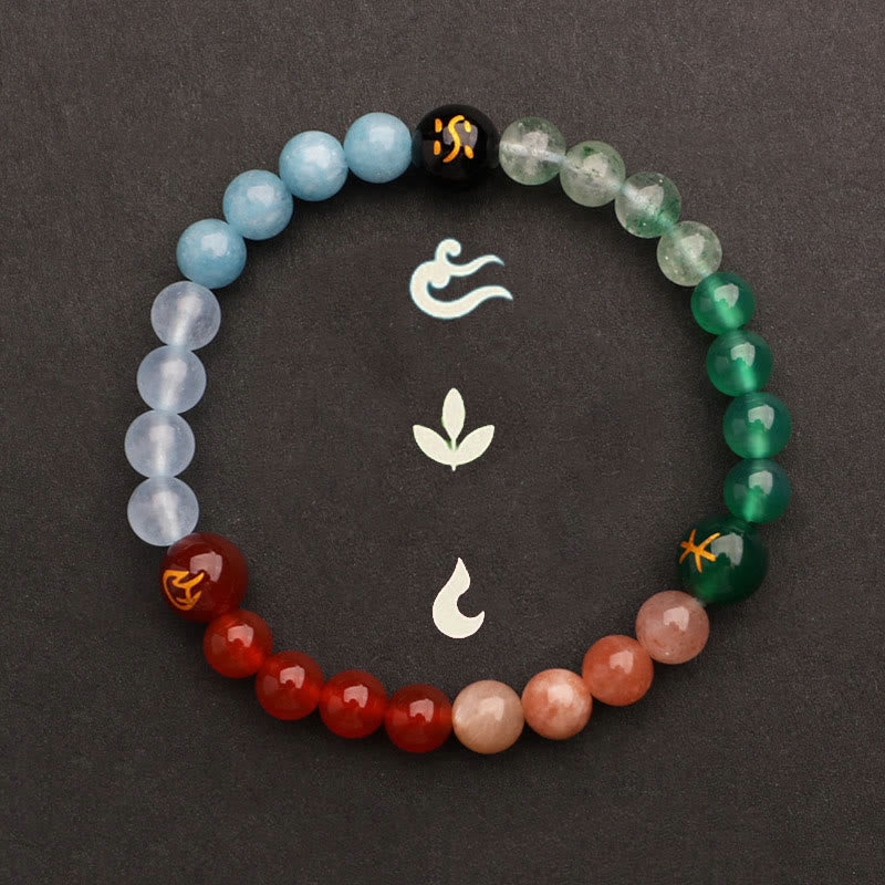 Nimara Ritual Five Elements Various Agate Crystal Green Strawberry Quartz Sun Stone Wealth Bracelet