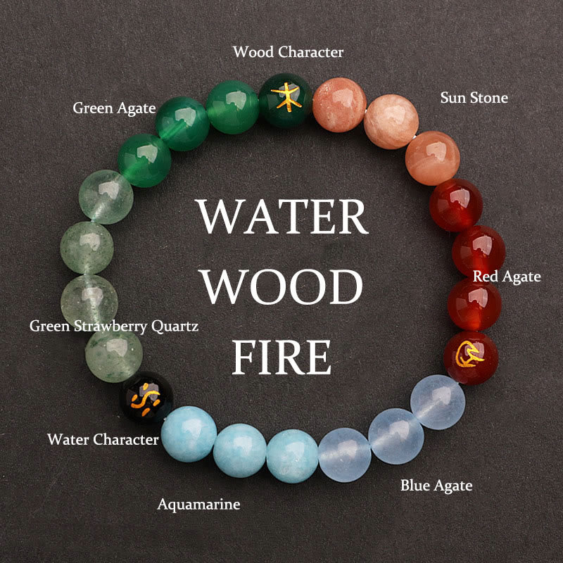 Nimara Ritual Five Elements Various Agate Crystal Green Strawberry Quartz Sun Stone Wealth Bracelet