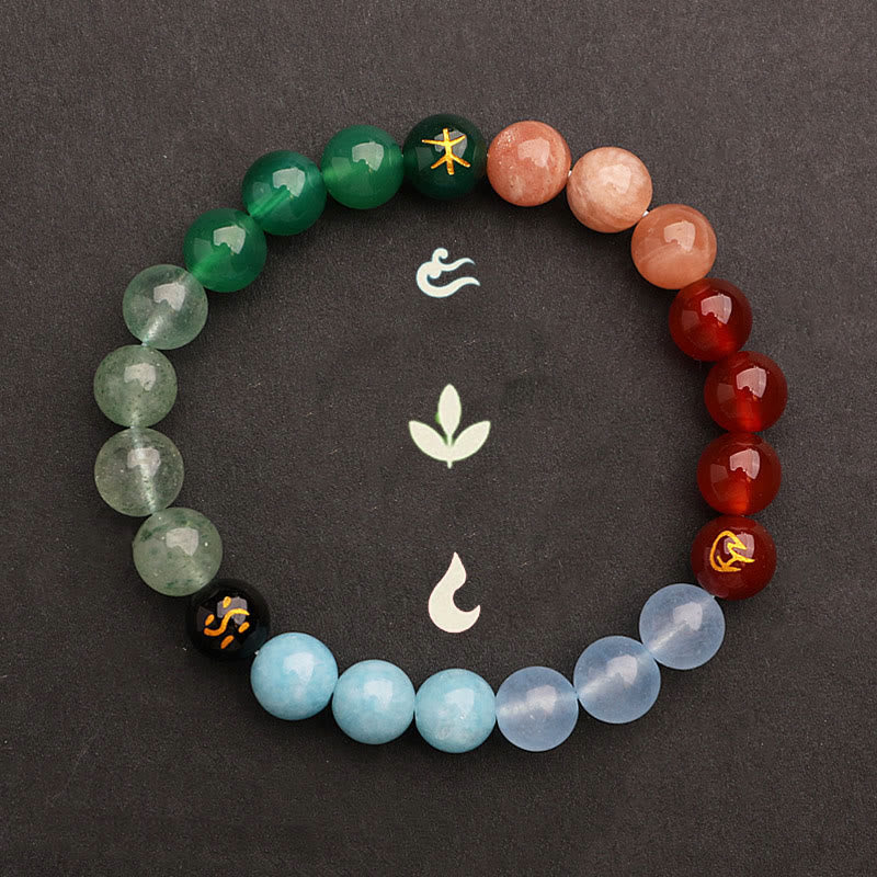 Nimara Ritual Five Elements Various Agate Crystal Green Strawberry Quartz Sun Stone Wealth Bracelet