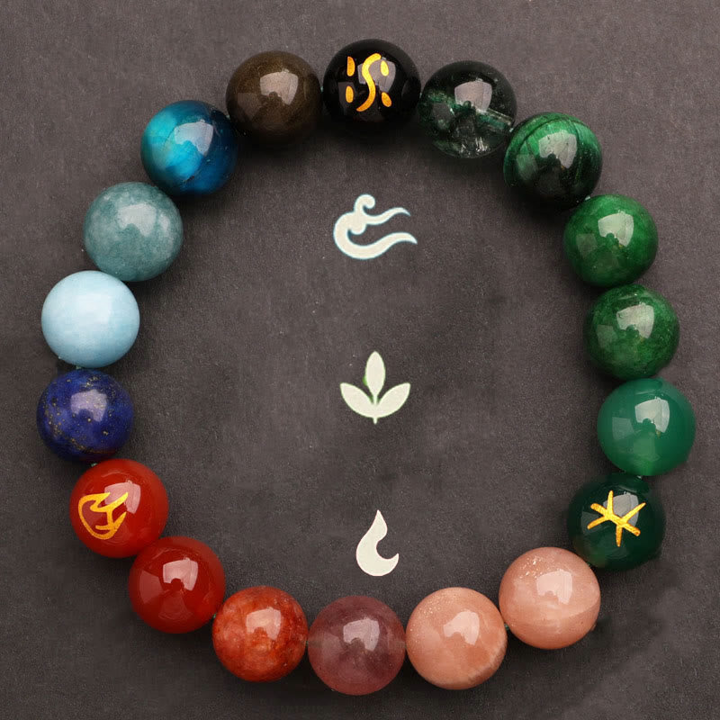Nimara Ritual Five Elements Various Agate Crystal Green Strawberry Quartz Sun Stone Wealth Bracelet