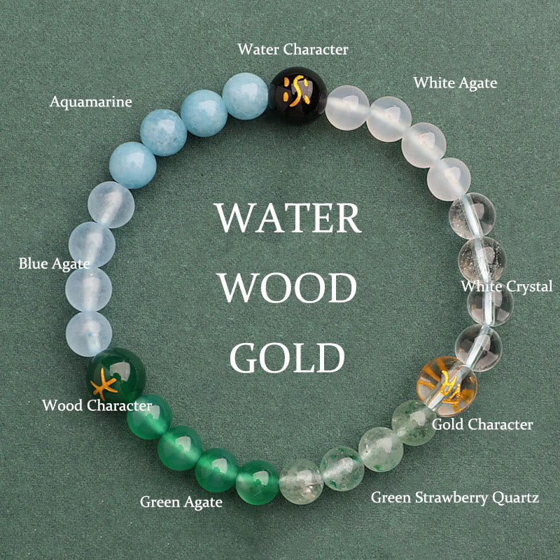Nimara Ritual Five Elements Various Agate Crystal Green Strawberry Quartz Sun Stone Wealth Bracelet