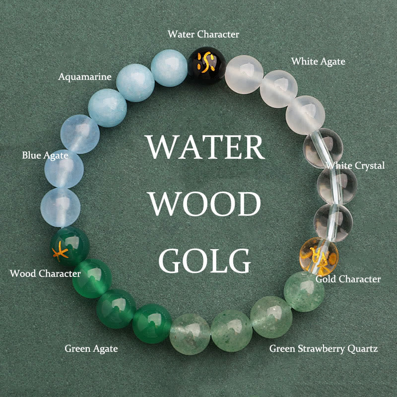 Nimara Ritual Five Elements Various Agate Crystal Green Strawberry Quartz Sun Stone Wealth Bracelet