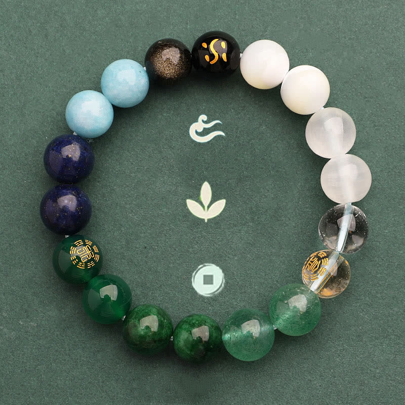 Nimara Ritual Five Elements Various Agate Crystal Green Strawberry Quartz Sun Stone Wealth Bracelet