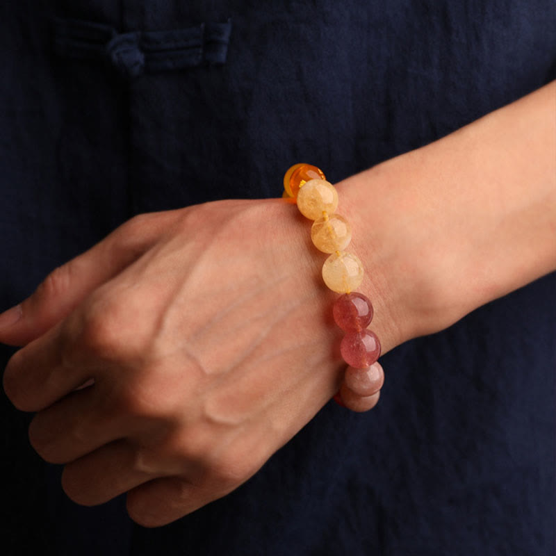 Nimara Ritual Five Elements Various Agate Crystal Green Strawberry Quartz Sun Stone Wealth Bracelet