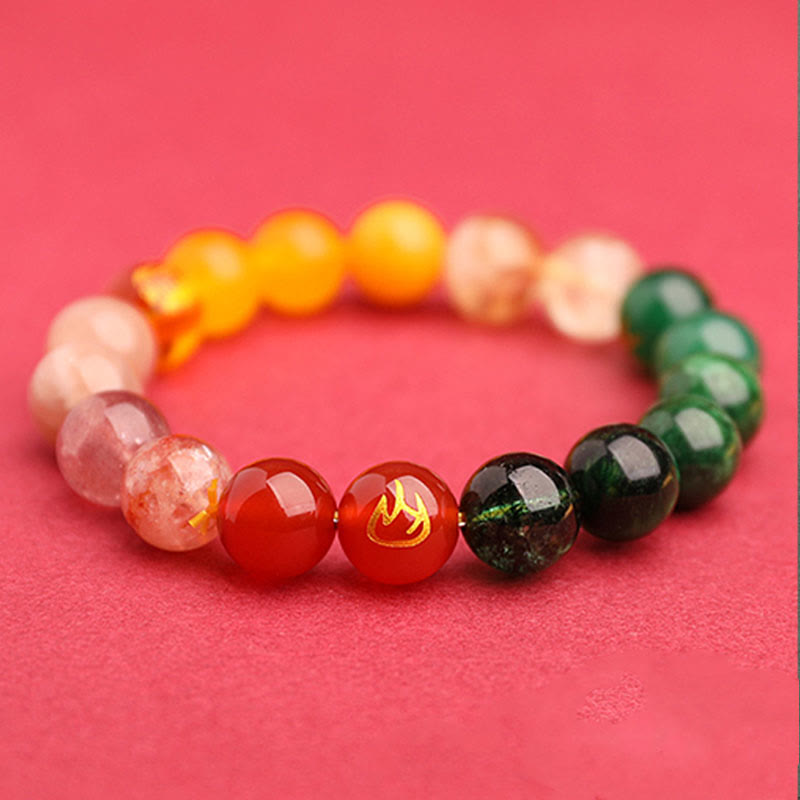 Nimara Ritual Five Elements Various Agate Crystal Green Strawberry Quartz Sun Stone Wealth Bracelet