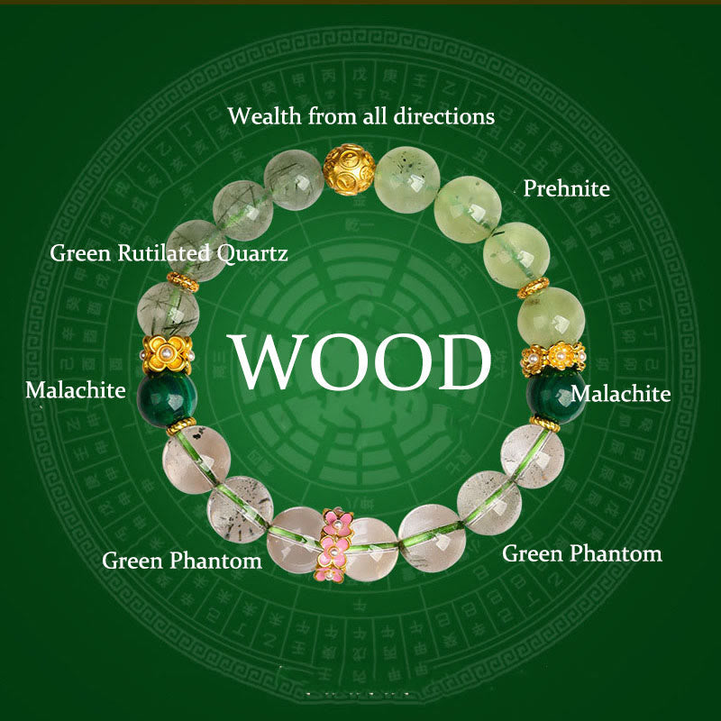 Nimara Ritual Five Elements Various Agate Crystal Green Phantom Rutilated Quartz Green Grape Agate Malachite Luck Bracelet