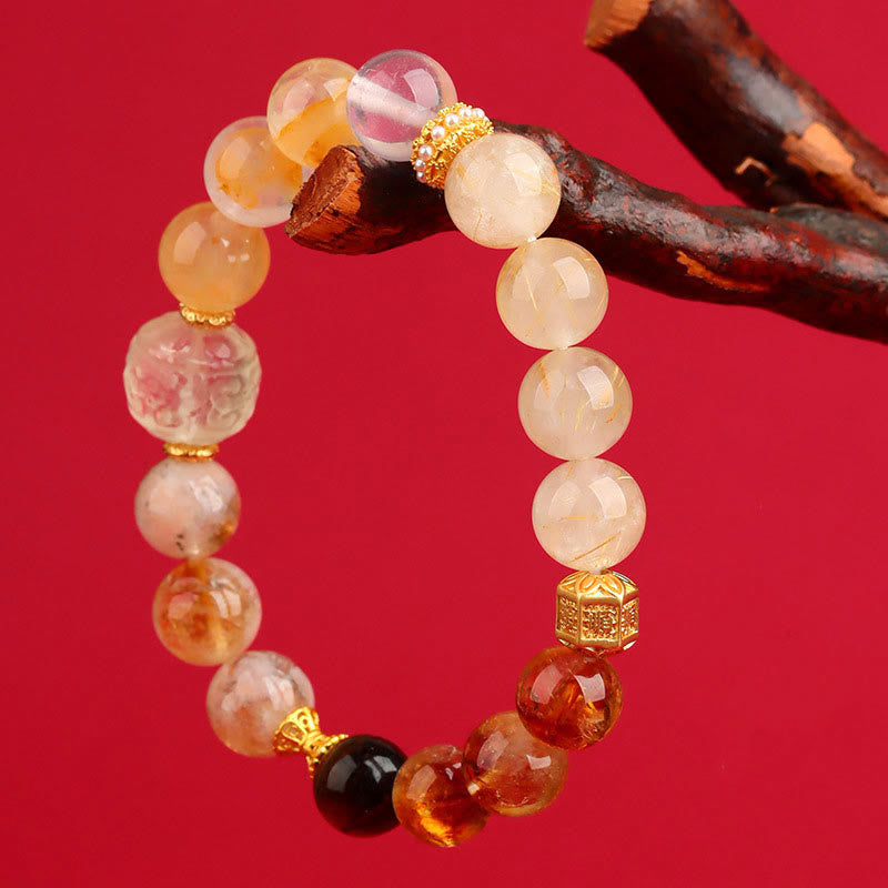 Nimara Ritual Five Elements Various Agate Crystal Green Phantom Rutilated Quartz Green Grape Agate Malachite Luck Bracelet