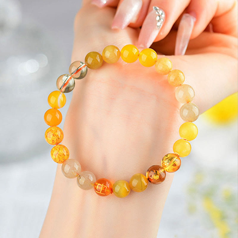 Nimara Ritual Five Elements Various Agate Crystal Rutilated Quartz Tiger Eye Yellow Agate Citrine Luck Bracelet
