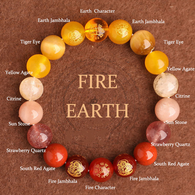 Nimara Ritual Five Elements Various Agate Crystal South Red Agate Strawberry Quartz Sun Stone Citrine Luck Bracelet