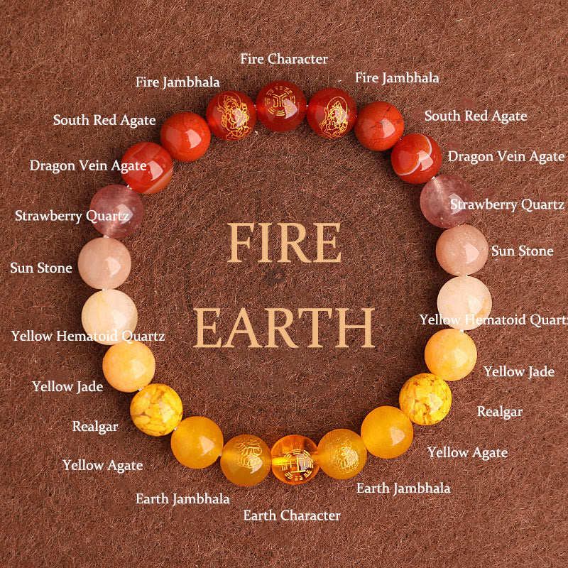 Nimara Ritual Five Elements Various Agate Crystal South Red Agate Strawberry Quartz Sun Stone Citrine Luck Bracelet