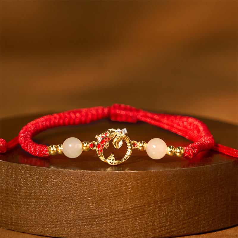 Nimara Ritual 925 Sterling Silver Hetian Jade Cinnabar Koi Fish Year Of Snake Red String Protection Braided Bracelet