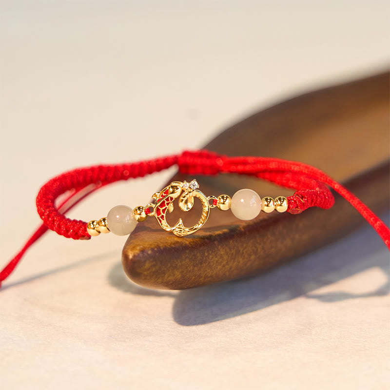 Nimara Ritual 925 Sterling Silver Hetian Jade Cinnabar Koi Fish Year Of Snake Red String Protection Braided Bracelet