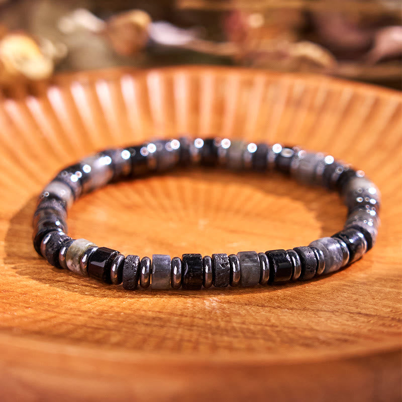 Nimara Ritual Hematite Turquoise Lazurite Lava Rock Black Glitter Stone Support Bracelet
