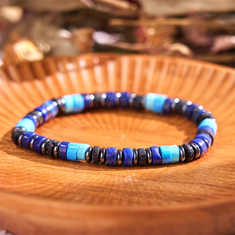 Nimara Ritual Hematite Turquoise Lazurite Lava Rock Black Glitter Stone Support Bracelet