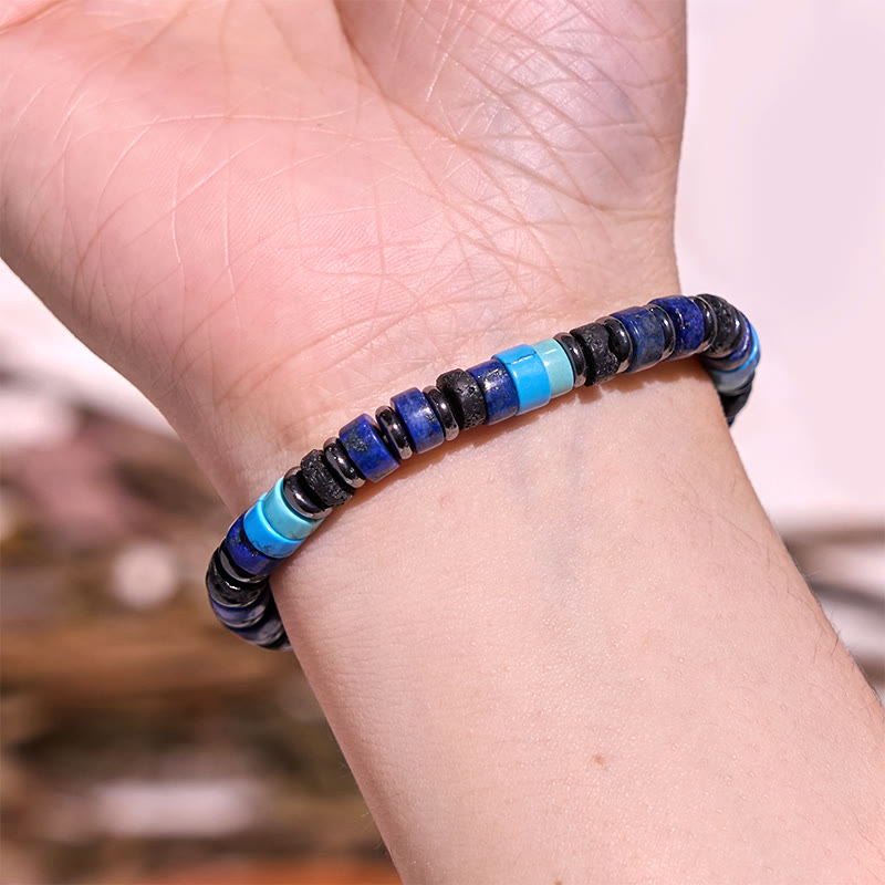 Nimara Ritual Hematite Turquoise Lazurite Lava Rock Black Glitter Stone Support Bracelet