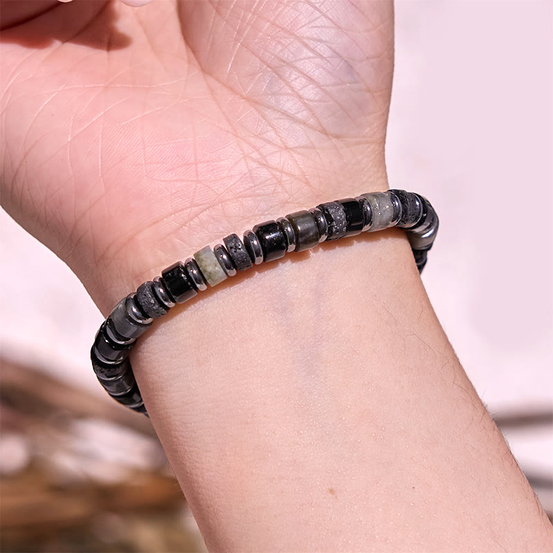Nimara Ritual Hematite Turquoise Lazurite Lava Rock Black Glitter Stone Support Bracelet