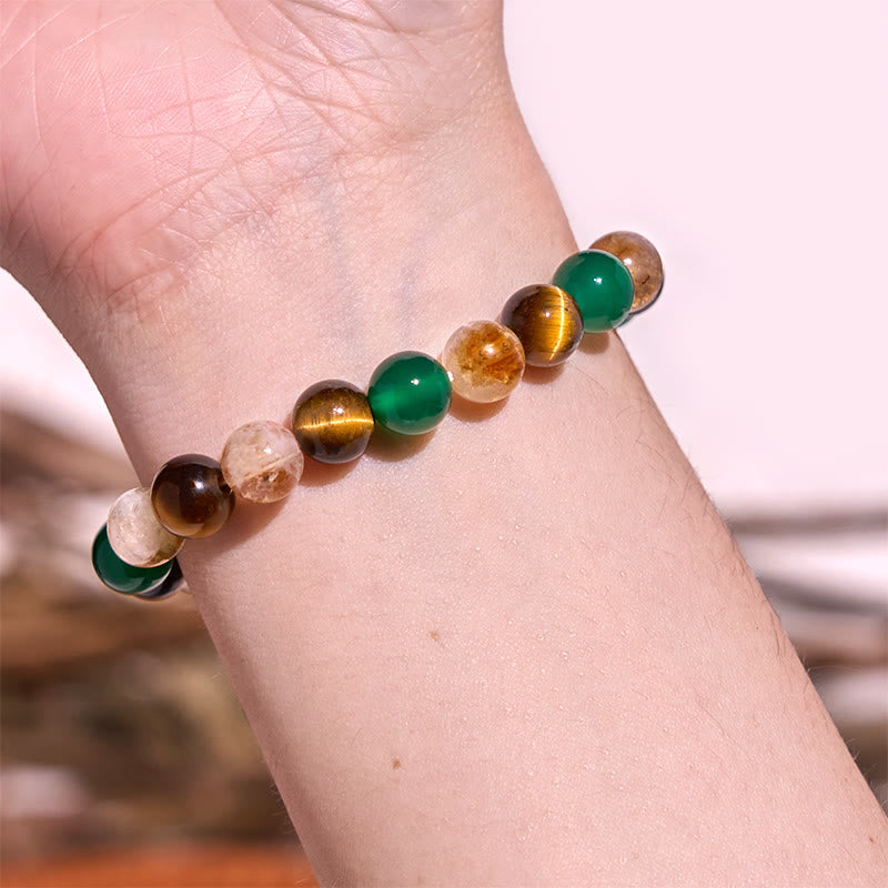 Nimara Ritual Natural Tiger Eye Green Agate Citrine Mix And Match Beads Protection Bracelet