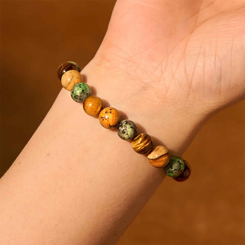 Nimara Ritual Natural Picture Jasper Turquoise Tiger Eye Mix And Match Beads Protection Bracelet