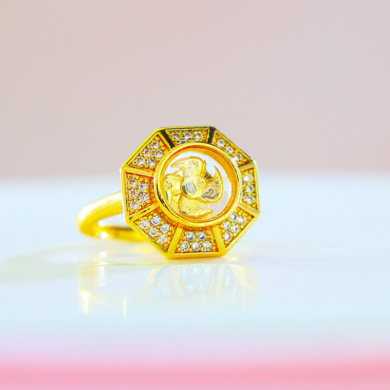 Nimara Ritual Gold Plated Copper Windmill Feng Sheng Shui Qi Luck Wealth Adjustable Ring
