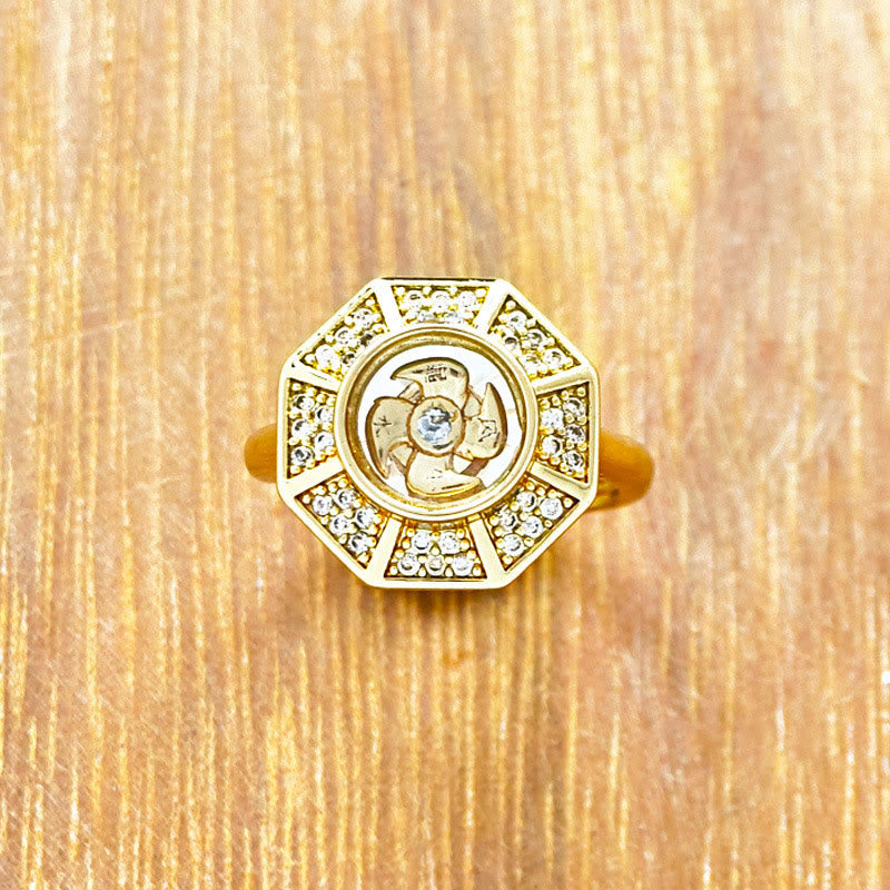 Nimara Ritual Gold Plated Copper Windmill Feng Sheng Shui Qi Luck Wealth Adjustable Ring