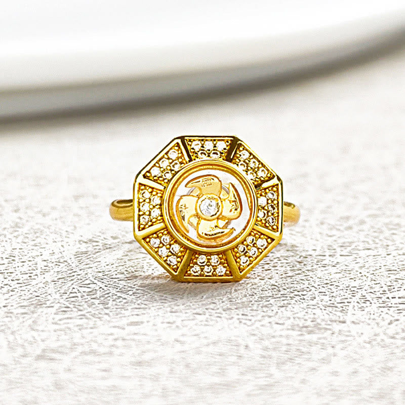 Nimara Ritual Gold Plated Copper Windmill Feng Sheng Shui Qi Luck Wealth Adjustable Ring