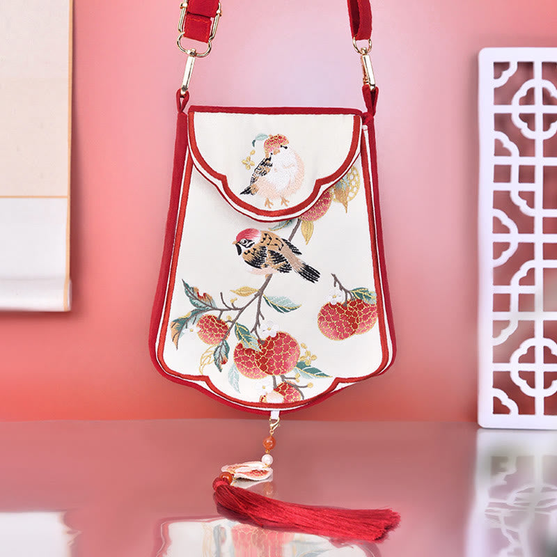 Nimara Ritual Magpie Lychee Embroidery Tassel Shoulder Bag Crossbody Bag