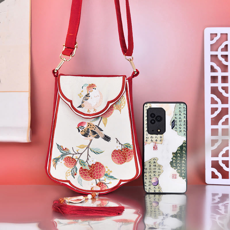 Nimara Ritual Magpie Lychee Embroidery Tassel Shoulder Bag Crossbody Bag