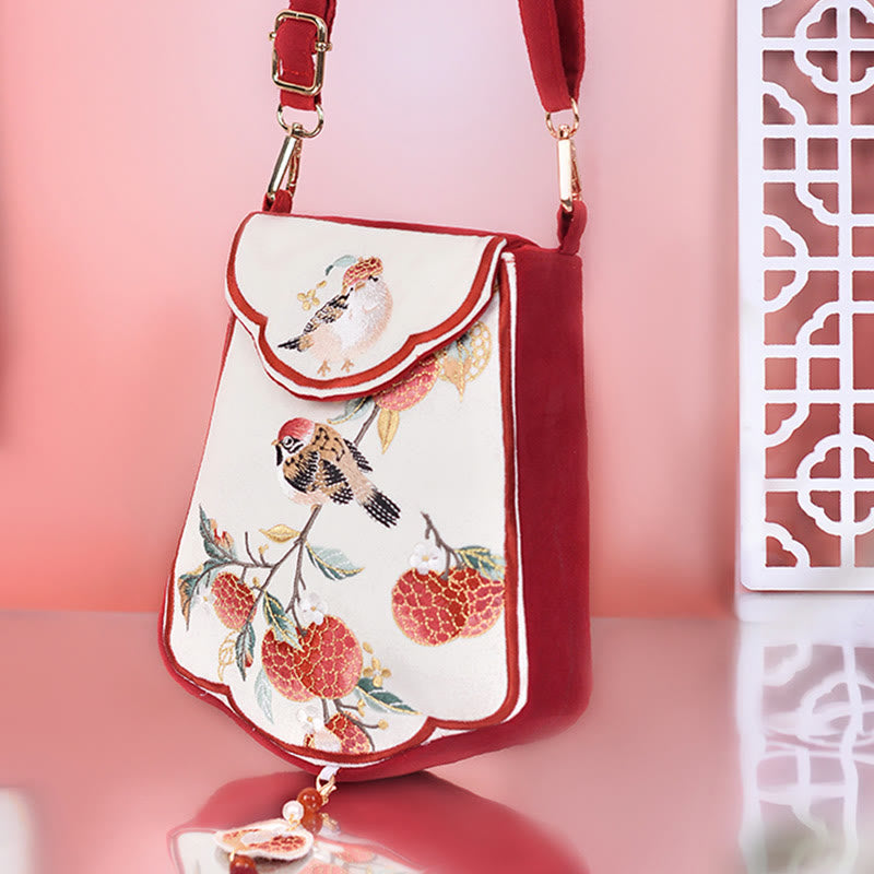 Nimara Ritual Magpie Lychee Embroidery Tassel Shoulder Bag Crossbody Bag