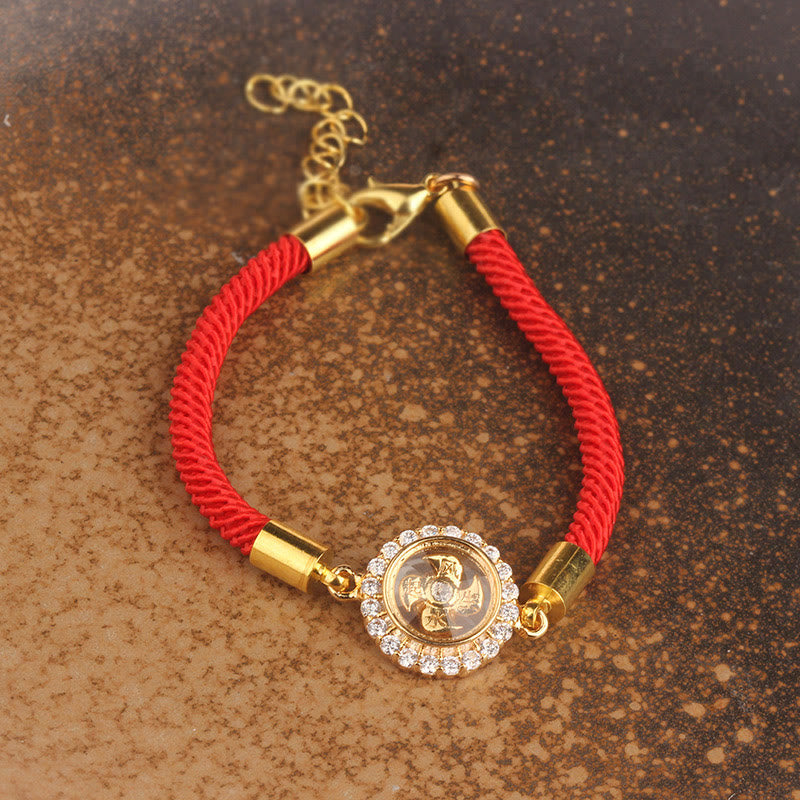 Nimara Ritual Red String Copper Brass Rotatable Windmill Feng Sheng Shui Qi Protection Braided Bracelet