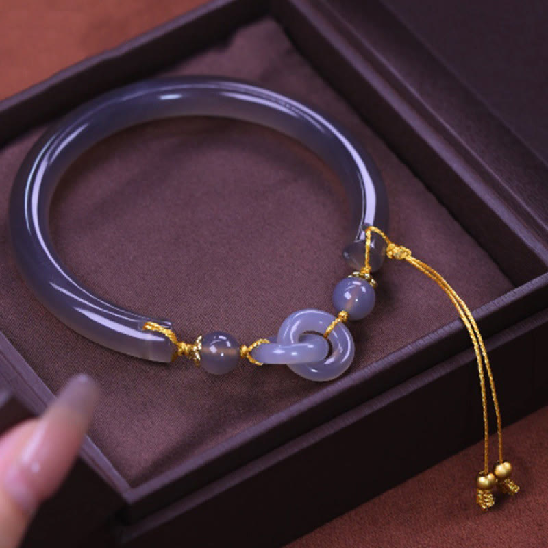 Nimara Ritual Gray Agate Copper Hook Peace Cuff Half Bracelet Bangle