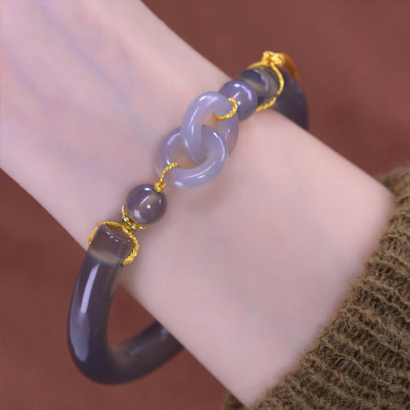 Nimara Ritual Gray Agate Copper Hook Peace Cuff Half Bracelet Bangle