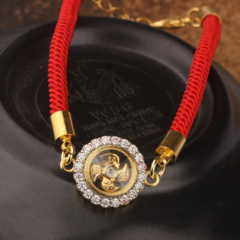Nimara Ritual Red String Copper Brass Rotatable Windmill Feng Sheng Shui Qi Protection Braided Bracelet