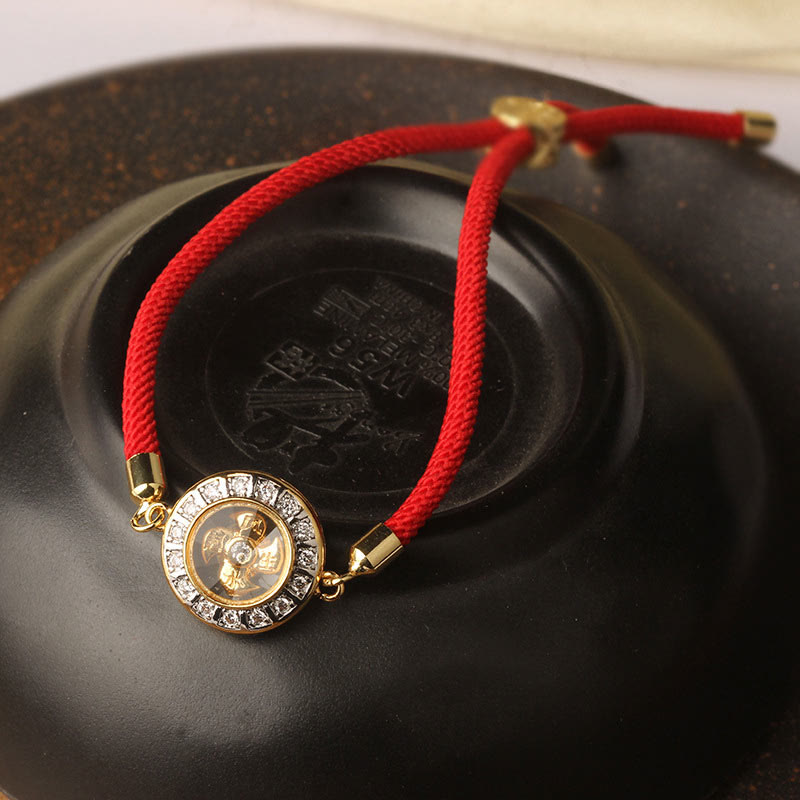 Nimara Ritual Copper Brass Feng Sheng Shui Qi Rotatable Windmill Red String Faith Braided Bracelet