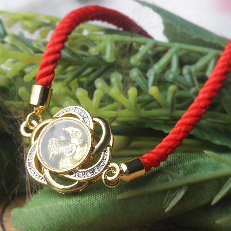 Nimara Ritual Rotatable Plum Red String Copper Brass Windmill Feng Sheng Shui Qi Protection Braided Bracelet