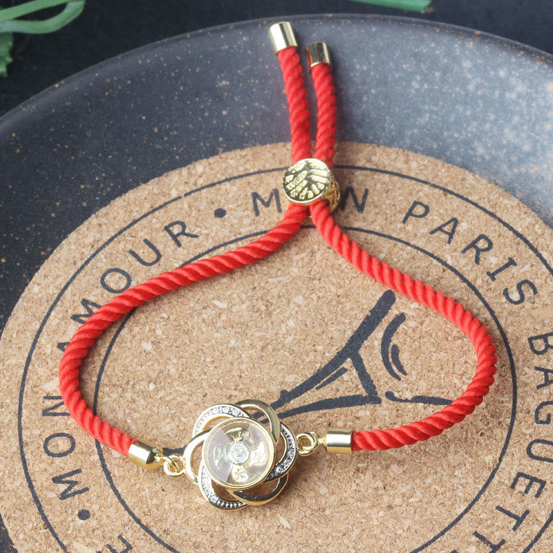 Nimara Ritual Rotatable Plum Red String Copper Brass Windmill Feng Sheng Shui Qi Protection Braided Bracelet