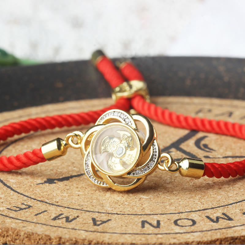 Nimara Ritual Rotatable Plum Red String Copper Brass Windmill Feng Sheng Shui Qi Protection Braided Bracelet
