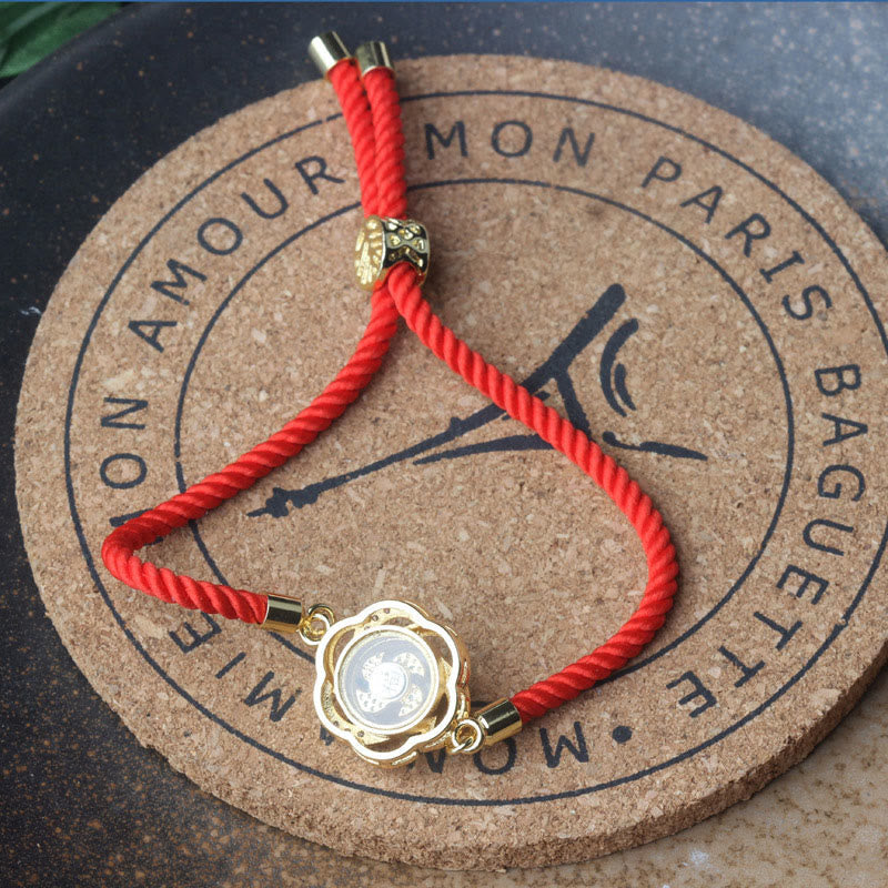 Nimara Ritual Rotatable Plum Red String Copper Brass Windmill Feng Sheng Shui Qi Protection Braided Bracelet