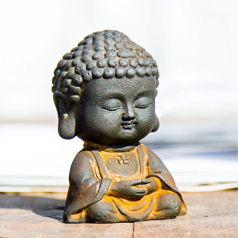 Nimara Ritual Small Meditating Buddha Iron Powder Rust Cast Resin Statue Home Decoration