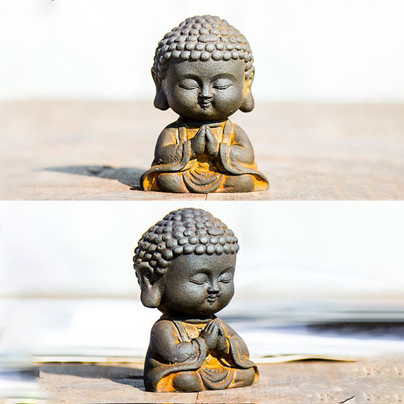 Nimara Ritual Small Meditating Buddha Iron Powder Rust Cast Resin Statue Home Decoration